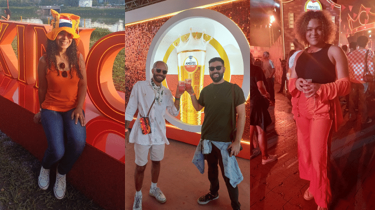 Montagem: Rose Alves, Caio Rabelo e Gabriel Paz, e Gael Vicci aproveitaram o King's Day da Amstel Montagem: Rose Alves, Caio Rabelo e Gabriel Paz, e Gael Vicci aproveitaram o King's Day da Amstel