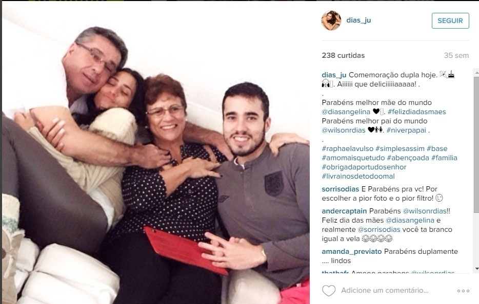 Juliana Dias gosta de curtir momentos família ao lado da mãe Angelina, do pai Wilson e do irmão Raphael - Reprodução/Instagram/dias_ju