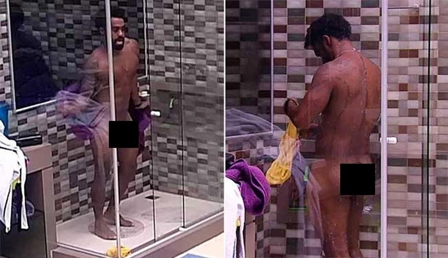 Douglas, no "BBB15", toma banho pelado - Montagem/TvGlobo