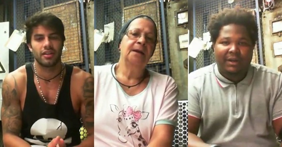 15.mar.2016 - Emparedados, Renan, Geralda e Ronan pedem o apoio do público do "BBB16" - Reprodução/Globo