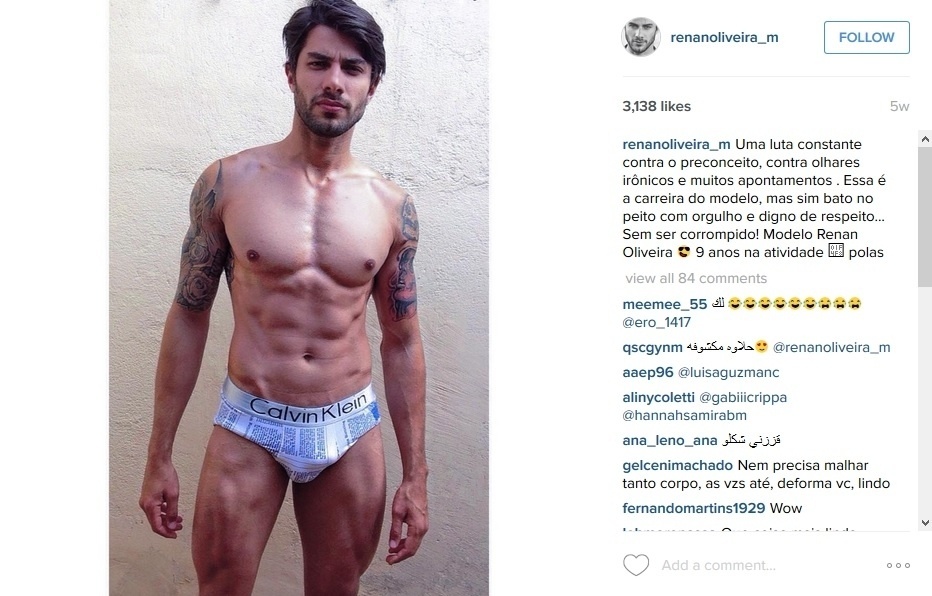 Modelo, Renan Oliveira tem 29 anos e é de Amparo (SP), mas mora na capital paulista. Ele está no BBB16 - Reprodução/Instagram/renanoliveira_bbb16_oficial