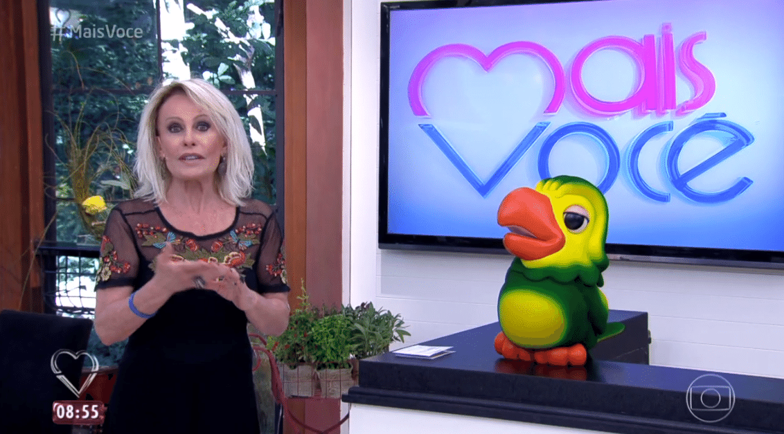 6.abr.2016 - A apresentadora Ana Maria Braga recebeu Munik, Geralda, Ronan e Cacau no "Mais Você" - Reprodução/ TV Globo