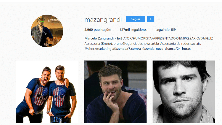 Marcelo Ié Ié tem 317 mil seguidores no Instagram, e não 5,3 milhões como disse em "A Fazenda 9" - Reprodução/Instagram/mazangrandi - Reprodução/Instagram/mazangrandi