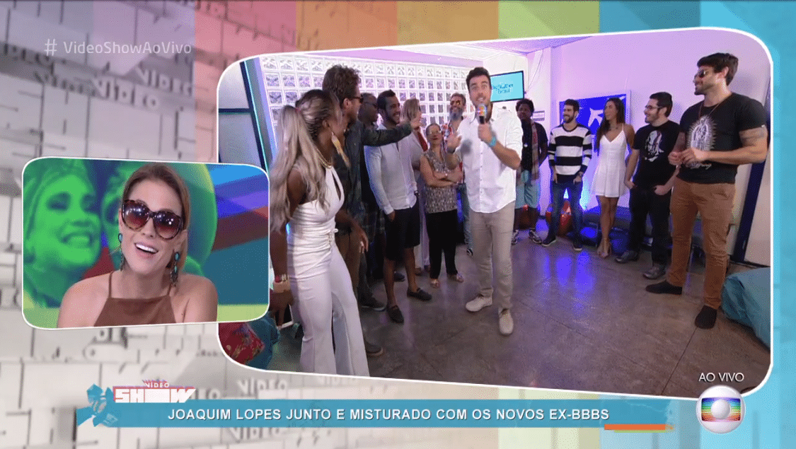 6.abr.2016 - Joaquim Lopes, repórter do "Vídeo Show", conversou ao vivo com os participantes do "BBB16" - Reprodução/ TV Globo
