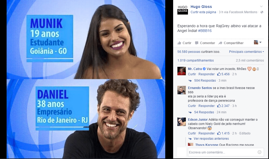 20.jan.2016 - Blogueiro Hugo Gloss brinca com participantes do "BBB16", Munik e Daniel - Reprodução/Facebook/Hugo Gloss