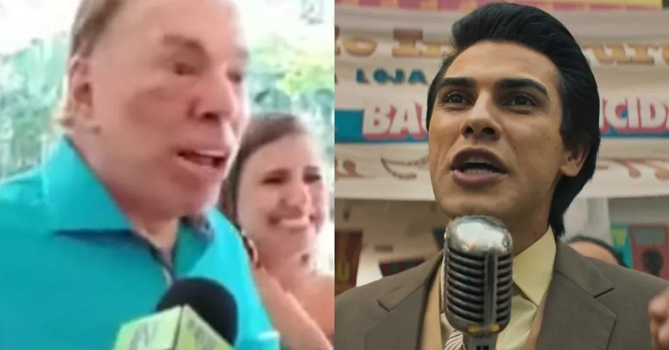 Montagem de fotos de Silvio Santos e Mariano Mattos caracterizado como ele