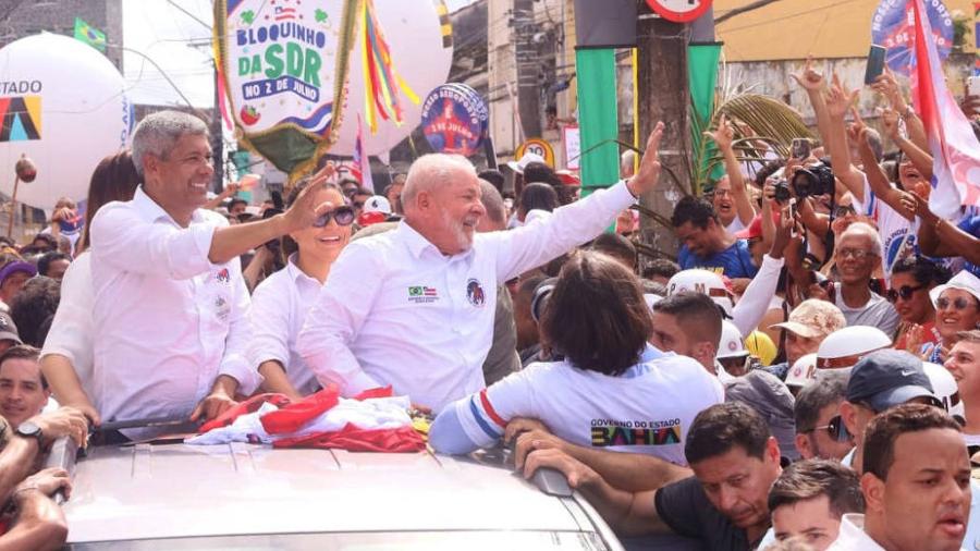 O presidente Lula nas comemorações do Bicentenário da Independência do Brasil em Salvador, ao lado do governador da Bahia, Jerônimo Rodrigues (PT)