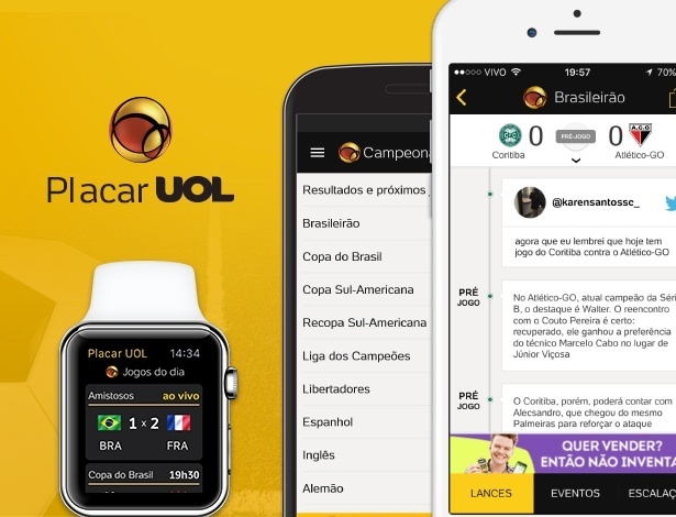 Acompanhe os lances do Brasileirão com o app Placar UOL - Futebol - UOL  Esporte