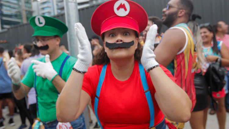 Mário e Luigi no bloco Bangalafumenga em São Paulo