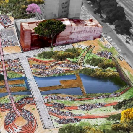 Croqui mostra estudo preliminar para o Parque do Rio Bixiga, em terreno que pertence a Silvio Santos