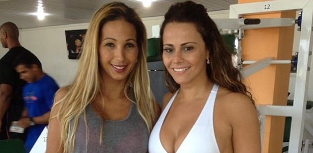 23.jan.2013 Valesca Popozuda e Viviane Araújo se encontraram em uma academia do Rio de Janeiro nesta quarta-feira 