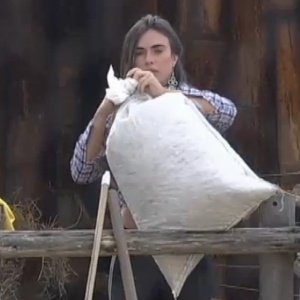Nicole Bahls chama Viviane Araújo de "porca" durante tarefa com as ovelhas (25/8/12)