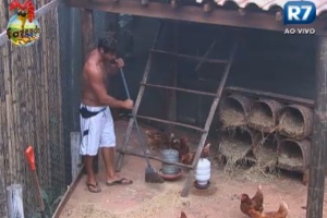 Victor limpa o galinheiro