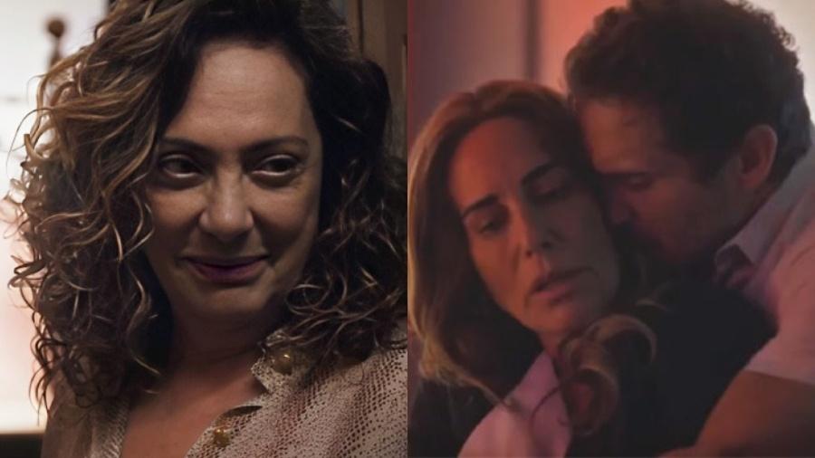 Agatha (Eliane Giardini), Irene (Gloria Pires) e Vinícius (Paulo Rocha) em "Terra e Paixão" - Reprodução Vídeo/TV Globo 