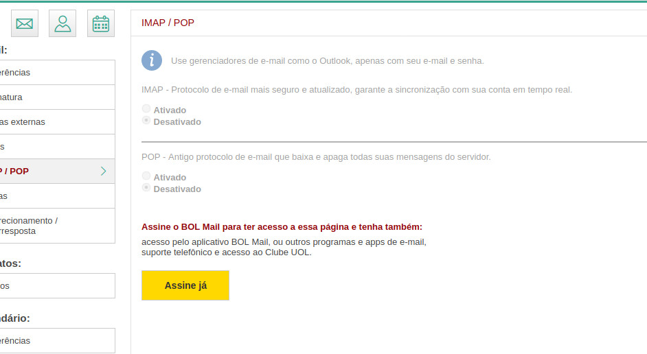 Como configurar o Webmail do Bol para usar nos bounces? - Base de